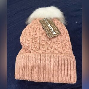Pink Knit Beanie with Faux Fur Pom